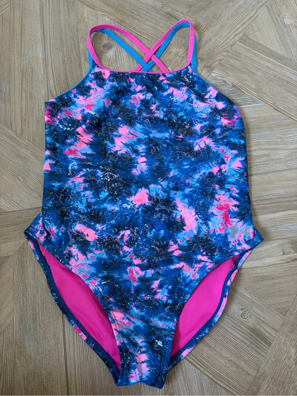 Under Armour Multi Dye One Piece Swimsuit Photon Blue Flutter Size 16 Sporty
